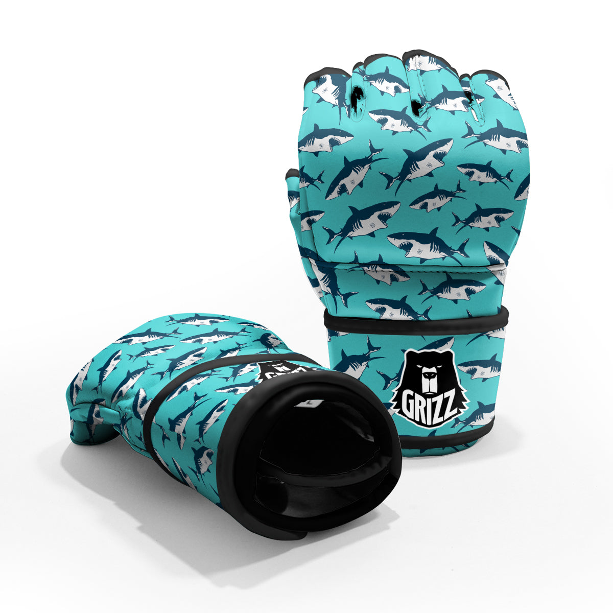 Shark Blue Print Pattern MMA Gloves-grizzshop