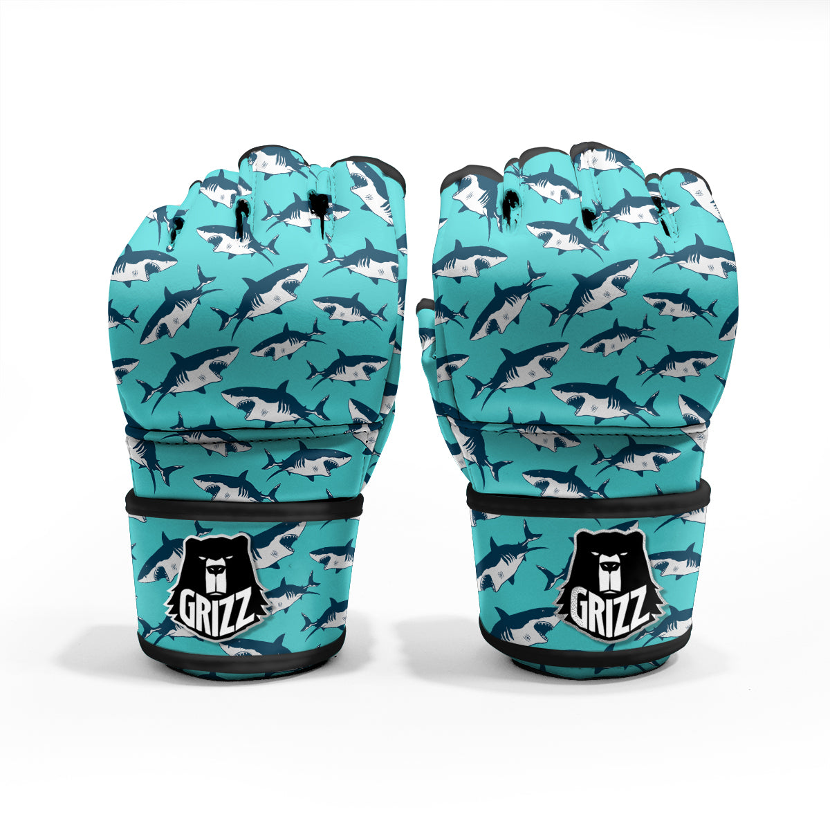 Shark Blue Print Pattern MMA Gloves-grizzshop