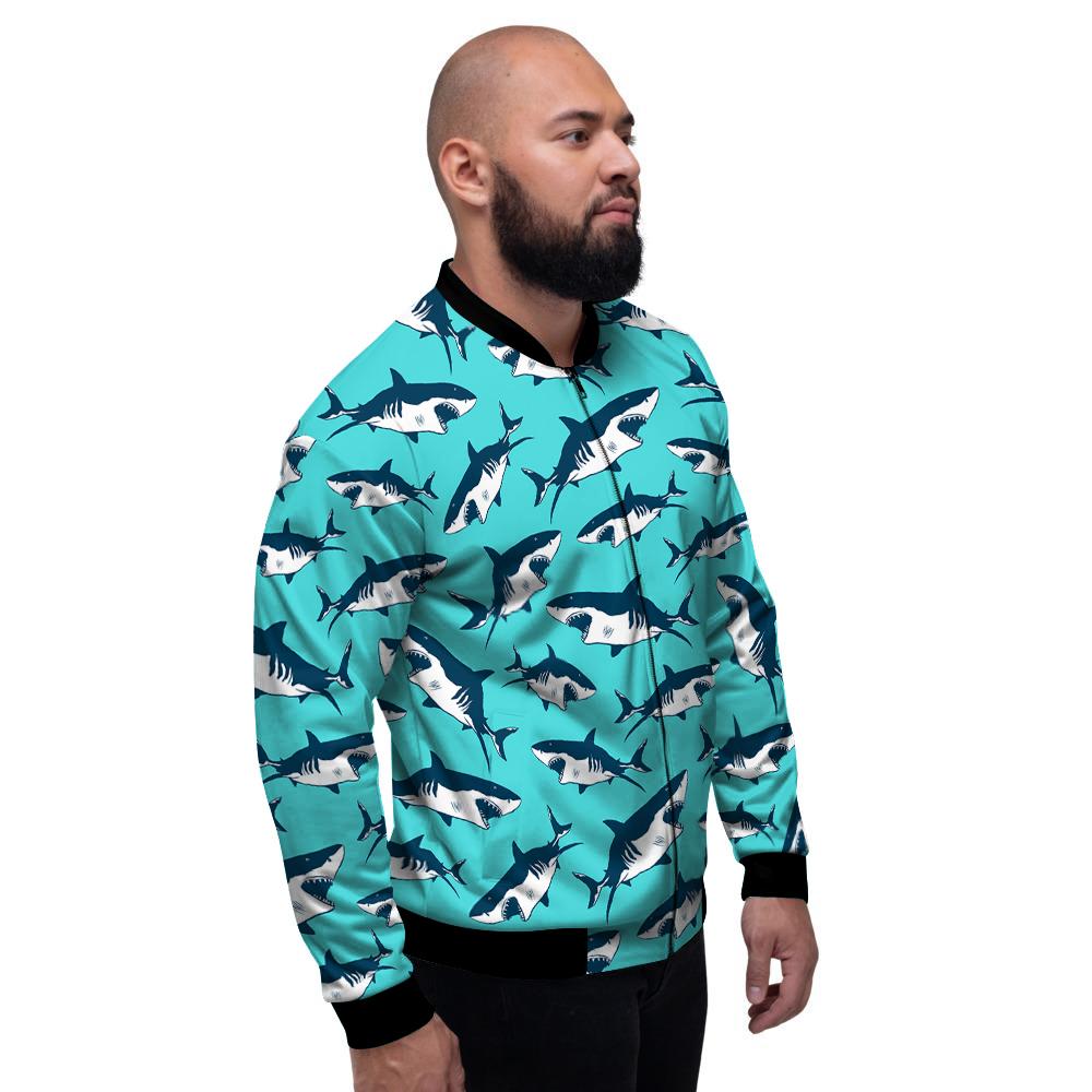 Shark Blue Print Pattern Men's Bomber Jacket-grizzshop