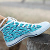 Shark Blue Print Pattern White High Top Shoes-grizzshop