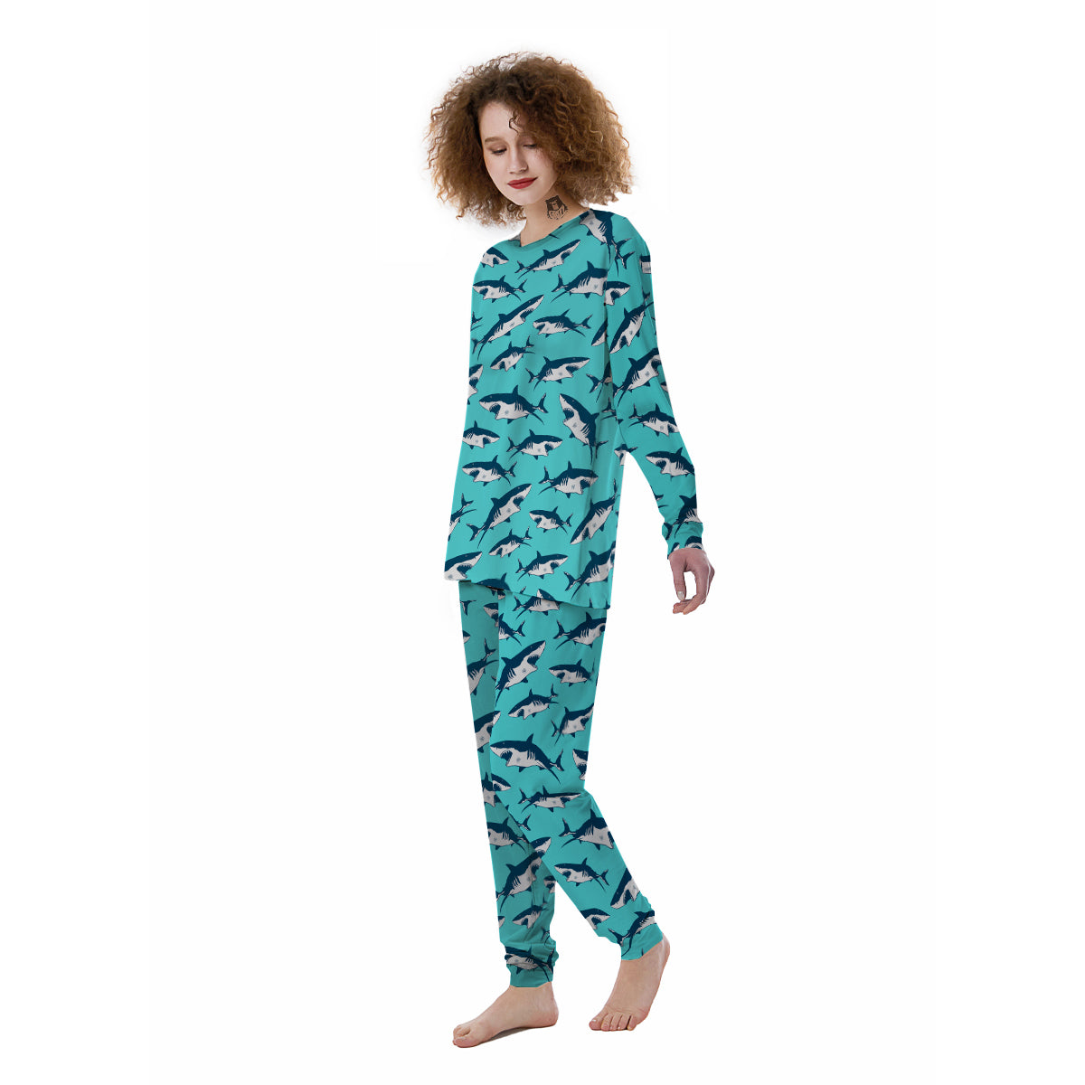 Shark Blue Print Pattern Women's Pajamas-grizzshop