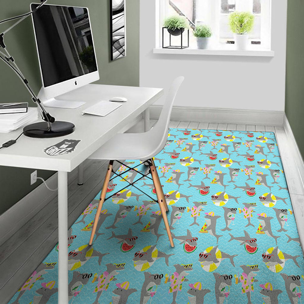 Shark Cartoon Print Pattern Floor Mat-grizzshop