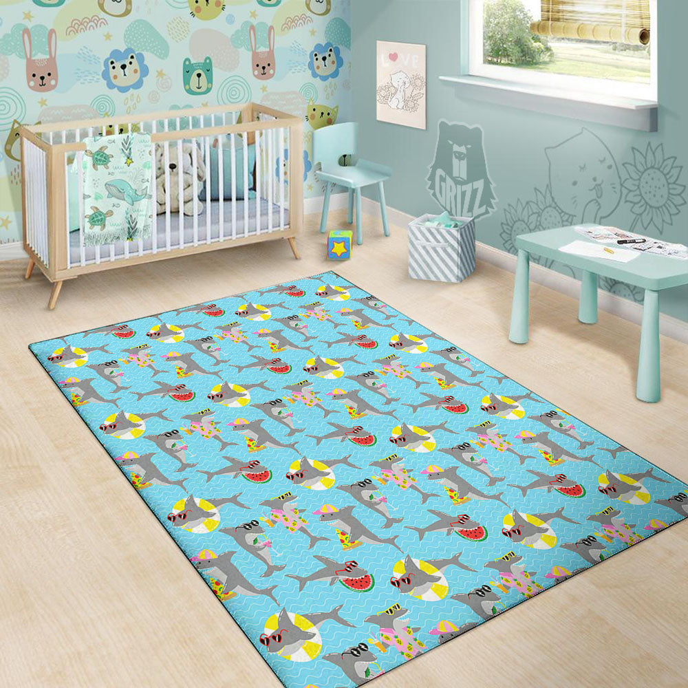 Shark Cartoon Print Pattern Floor Mat-grizzshop
