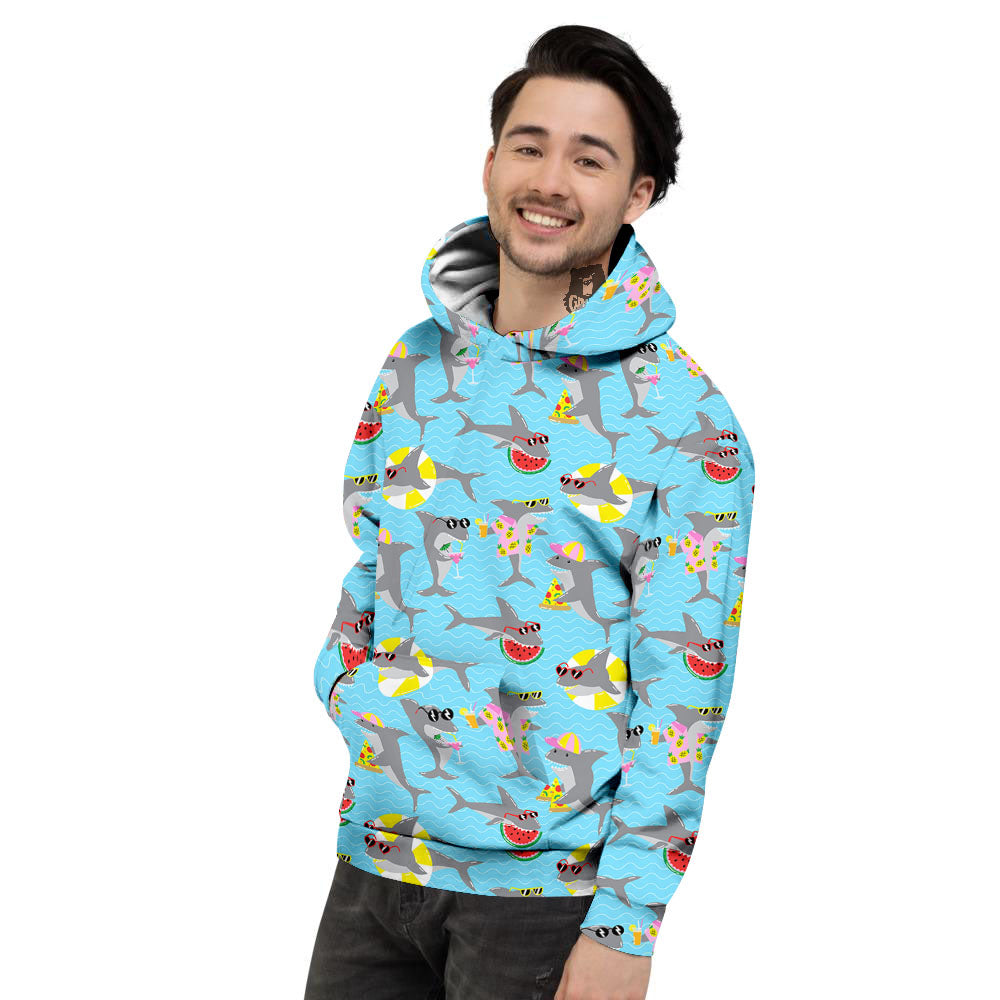 Shark Cartoon Print Pattern Men's Hoodie-grizzshop