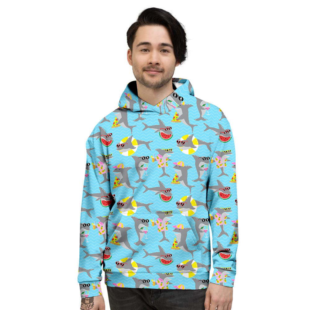 Shark Cartoon Print Pattern Men's Hoodie-grizzshop