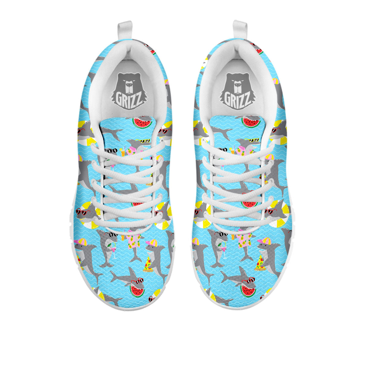 Shark Cartoon Print Pattern White Sneaker-grizzshop