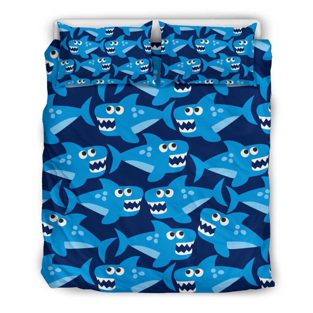 Shark Circling Cartoon Pattern Print Duvet Cover Bedding Set-grizzshop