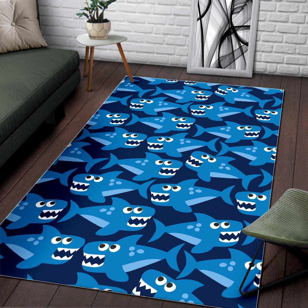 Shark Circling Cartoon Pattern Print Floor Mat-grizzshop