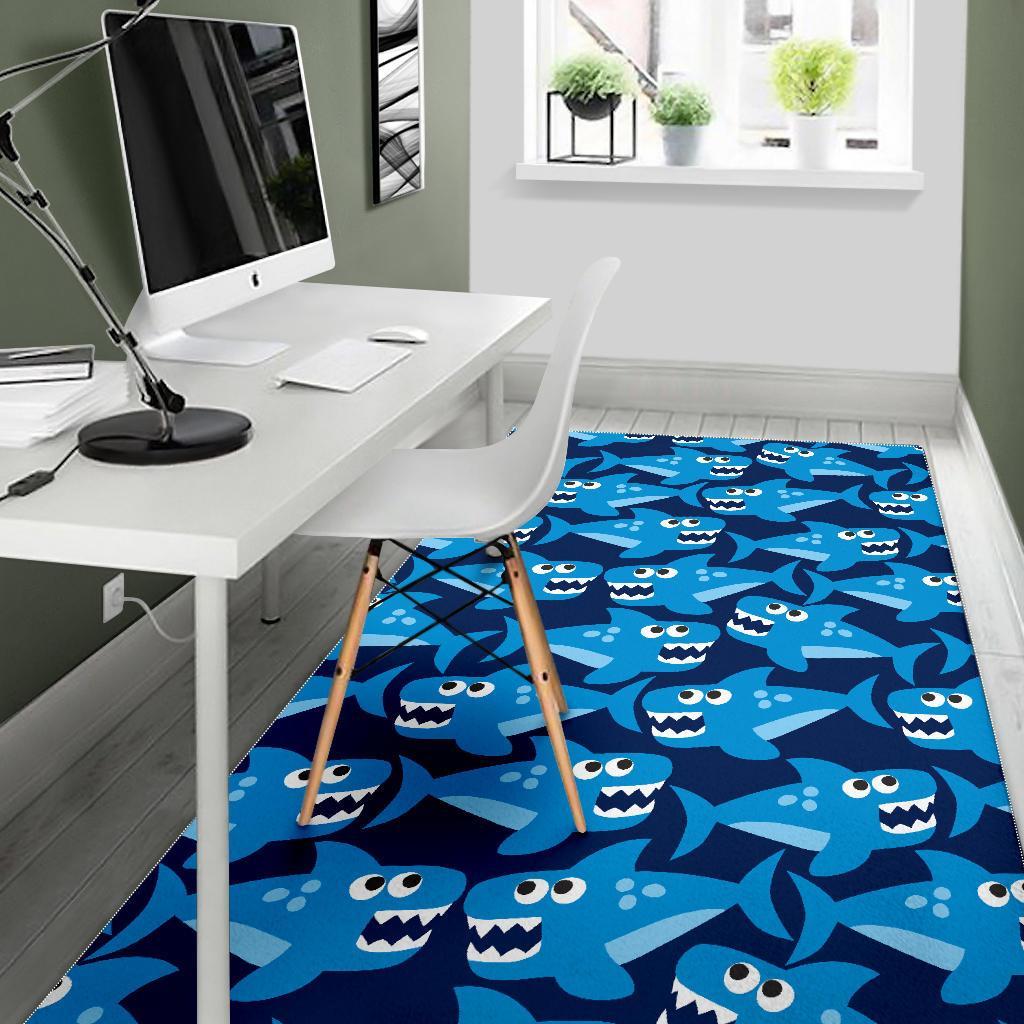 Shark Circling Cartoon Pattern Print Floor Mat-grizzshop