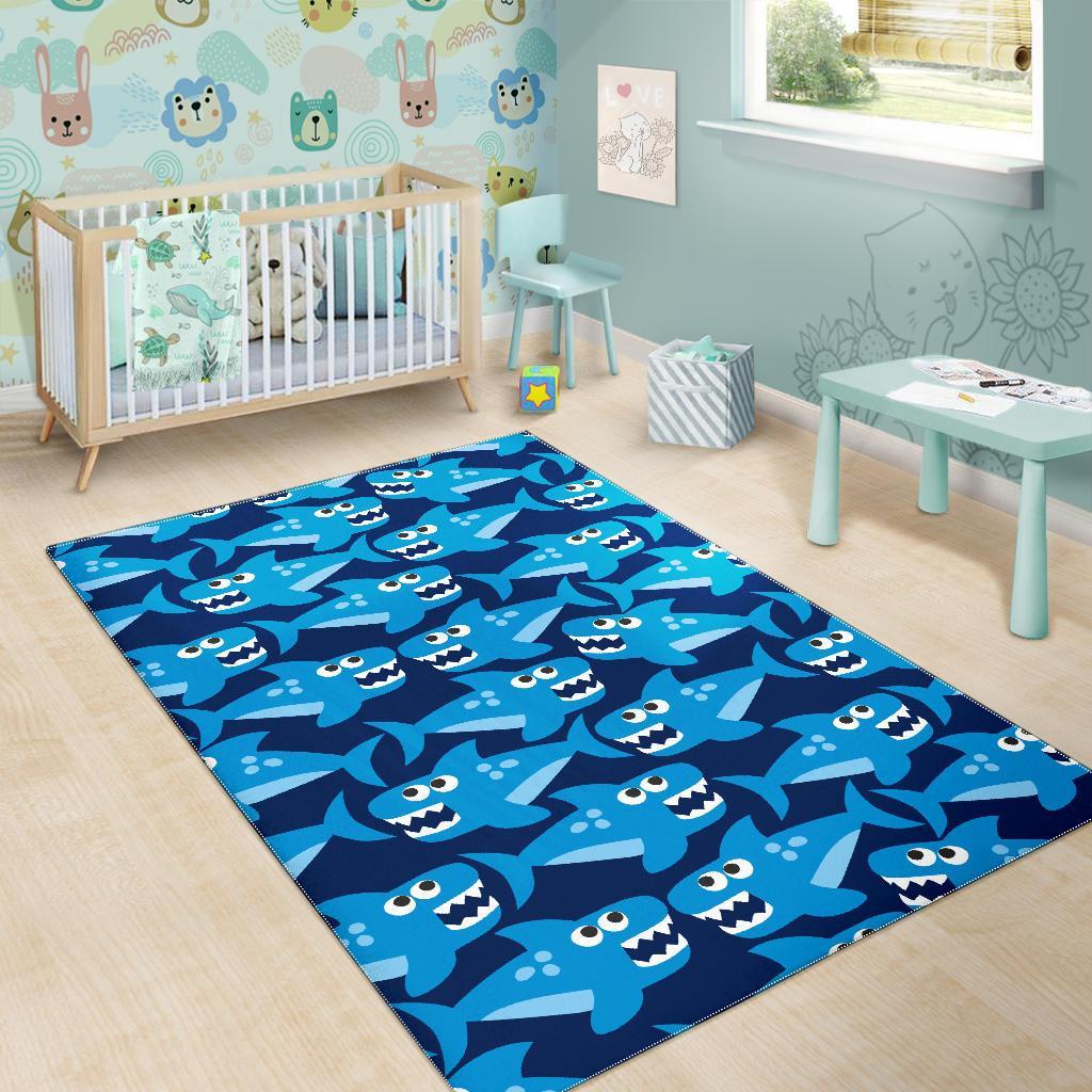 Shark Circling Cartoon Pattern Print Floor Mat-grizzshop