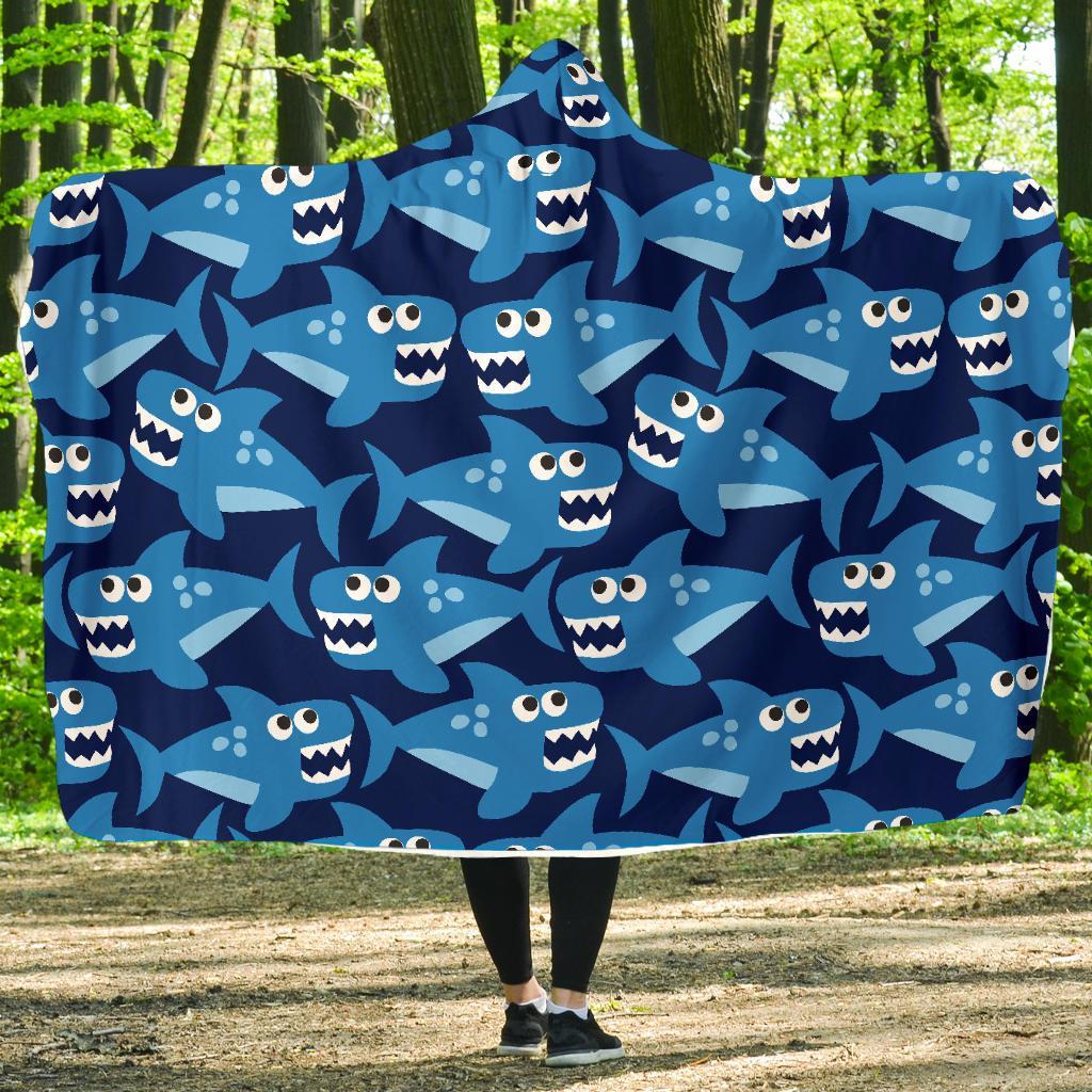 Shark Circling Cartoon Pattern Print Hooded Blanket-grizzshop