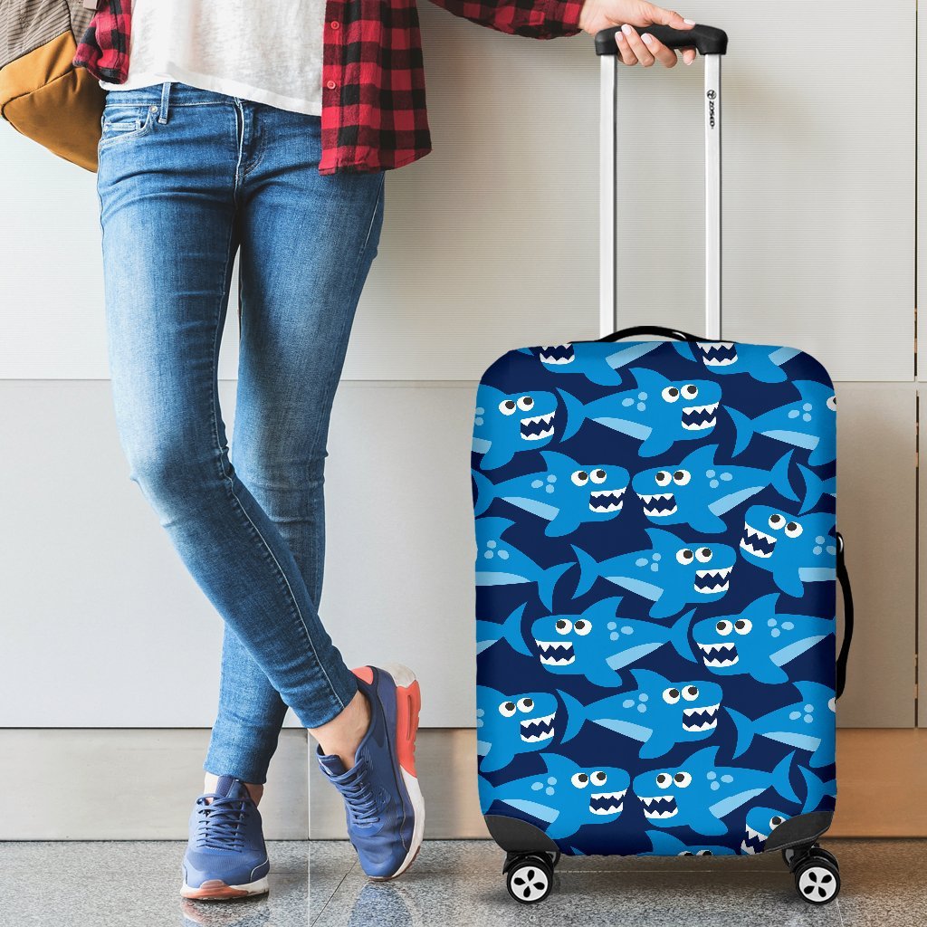 Shark Circling Cartoon Pattern Print Luggage Cover Protector-grizzshop