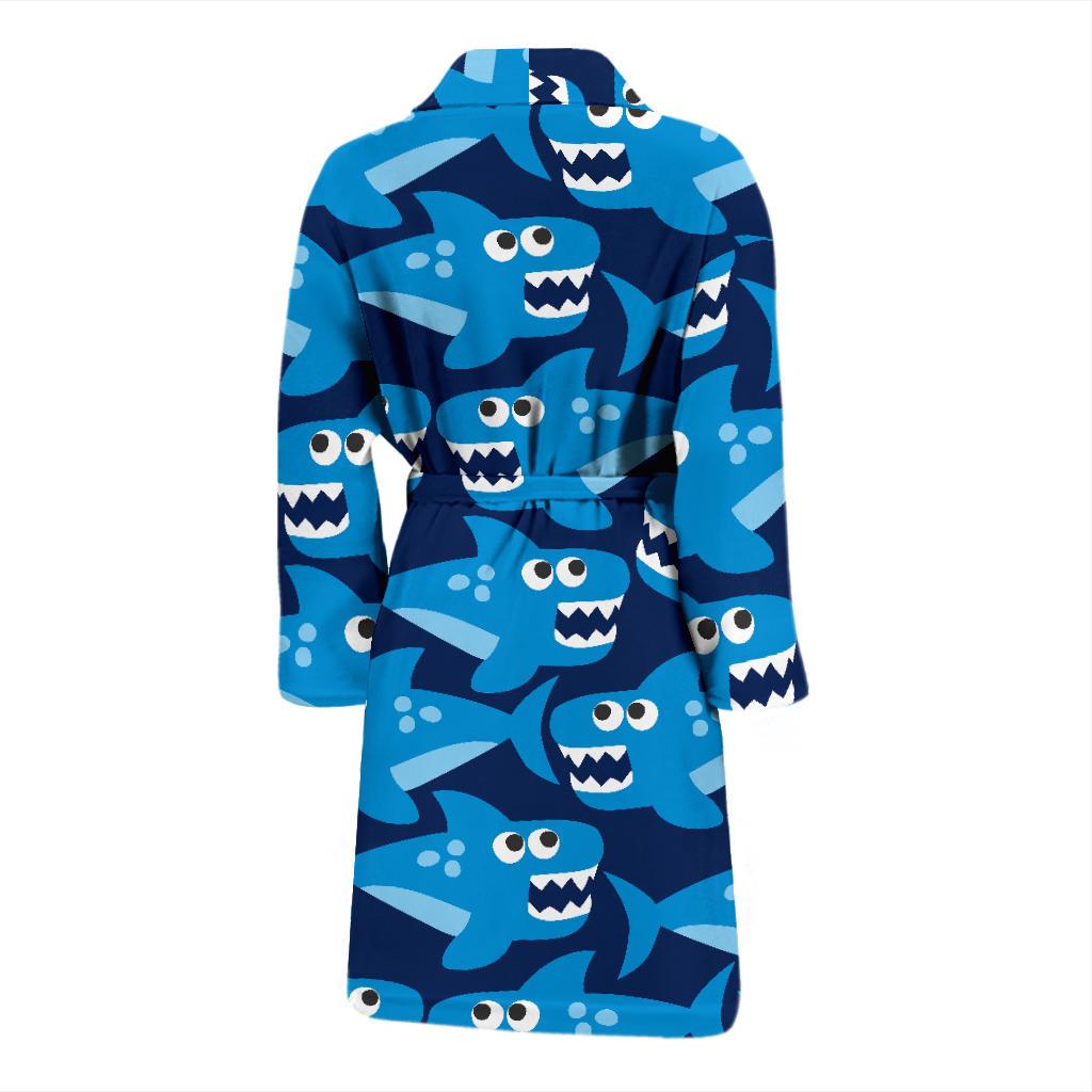 Shark Circling Cartoon Pattern Print Men Long Robe-grizzshop