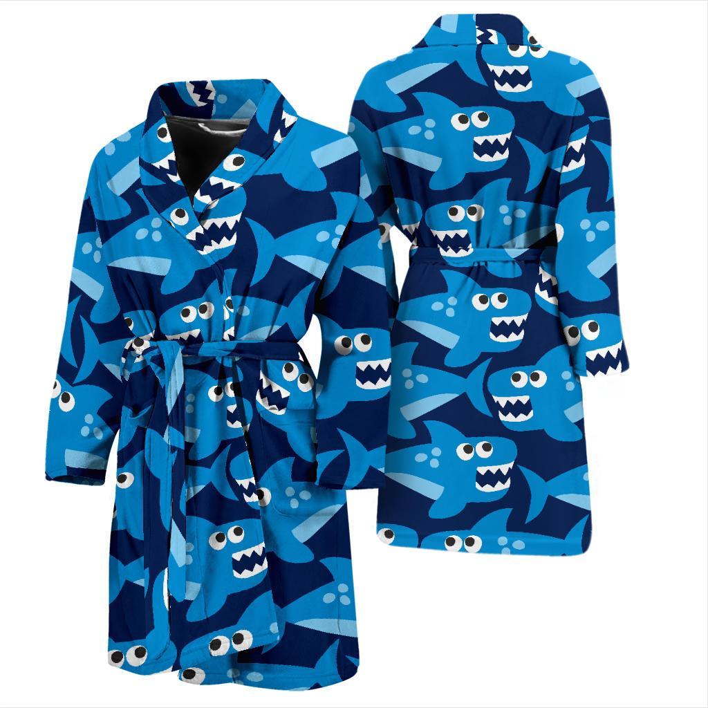 Shark Circling Cartoon Pattern Print Men Long Robe-grizzshop