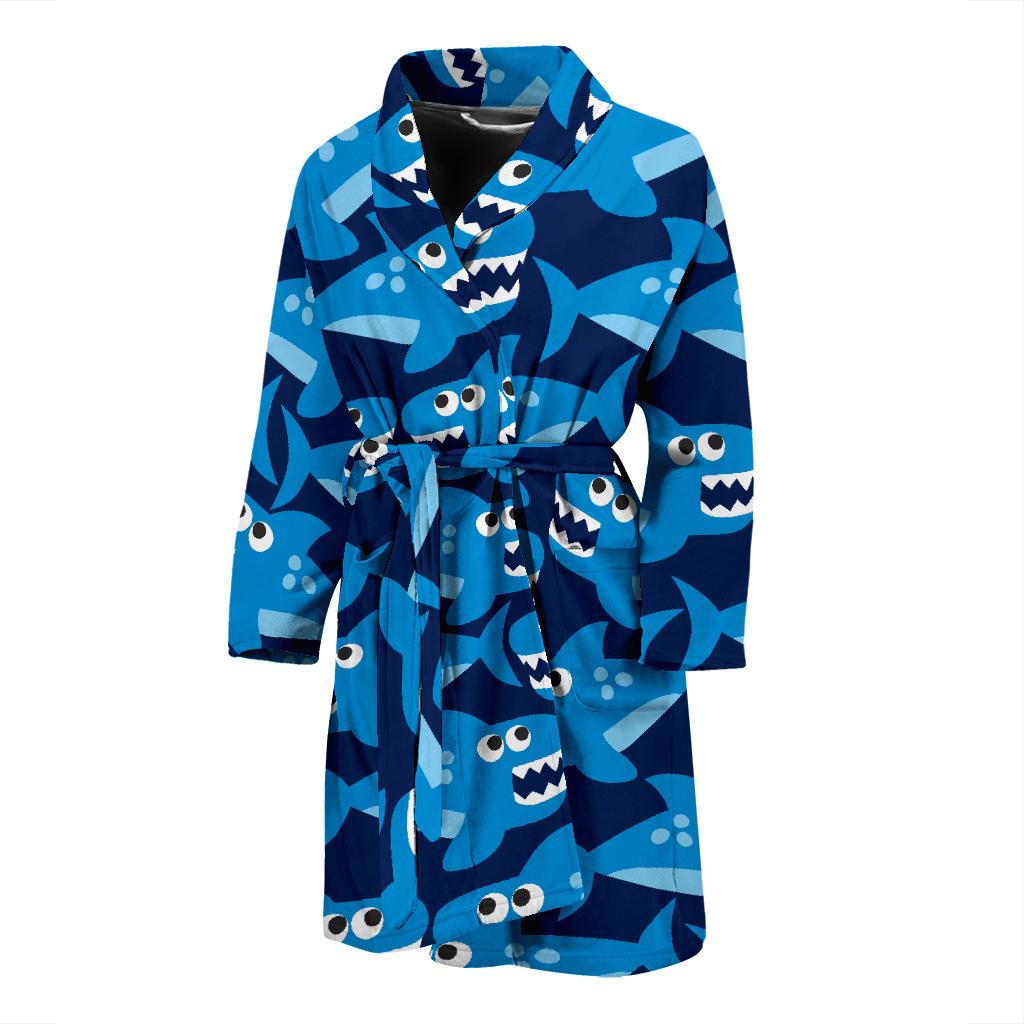 Shark Circling Cartoon Pattern Print Men Long Robe-grizzshop