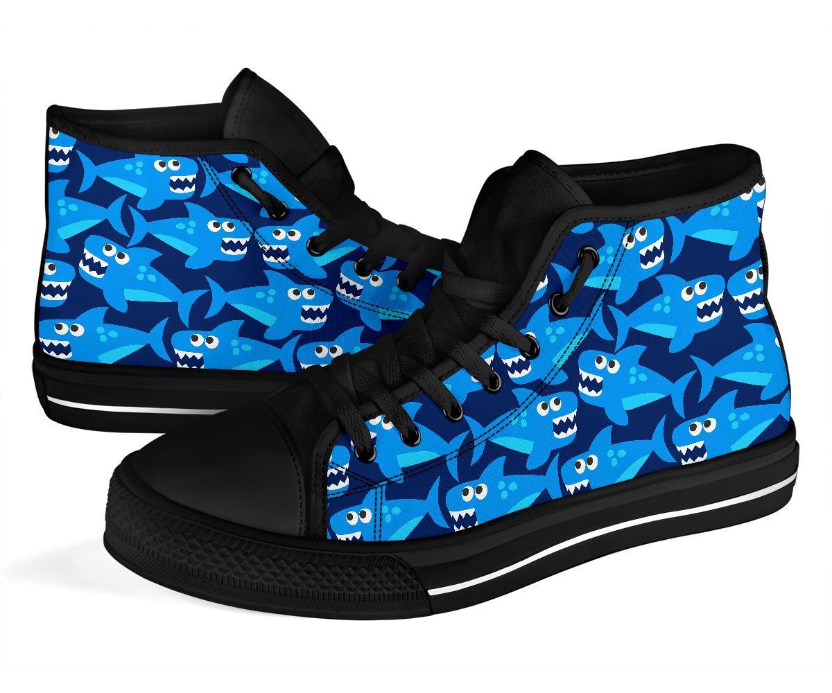 Shark Circling Cartoon Pattern Print Men Women's High Top Shoes-grizzshop