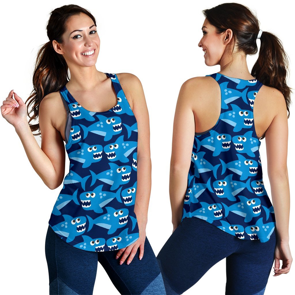 Shark Circling Cartoon Pattern Print Women's Racerback Tank Tops-grizzshop