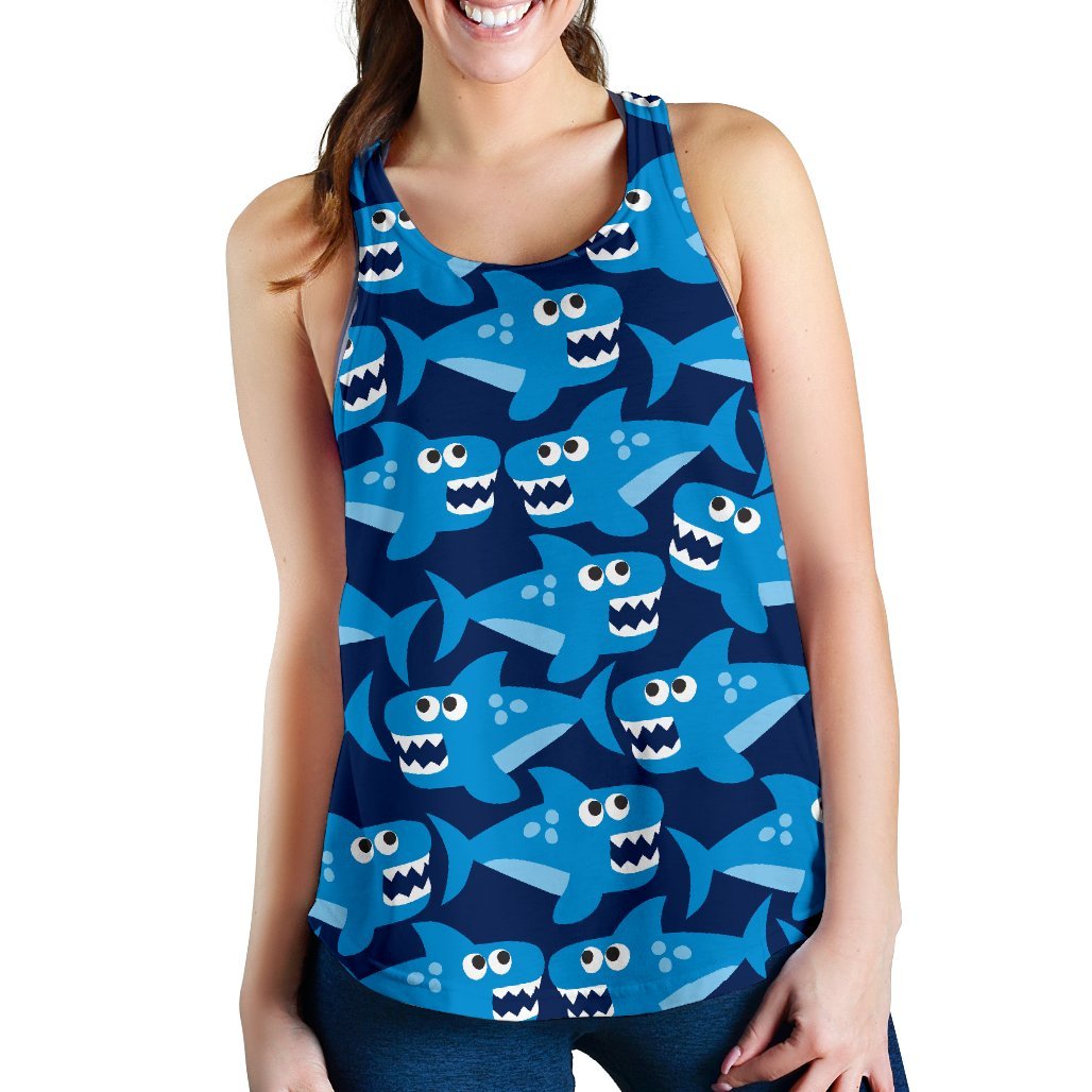 Shark Circling Cartoon Pattern Print Women's Racerback Tank Tops-grizzshop