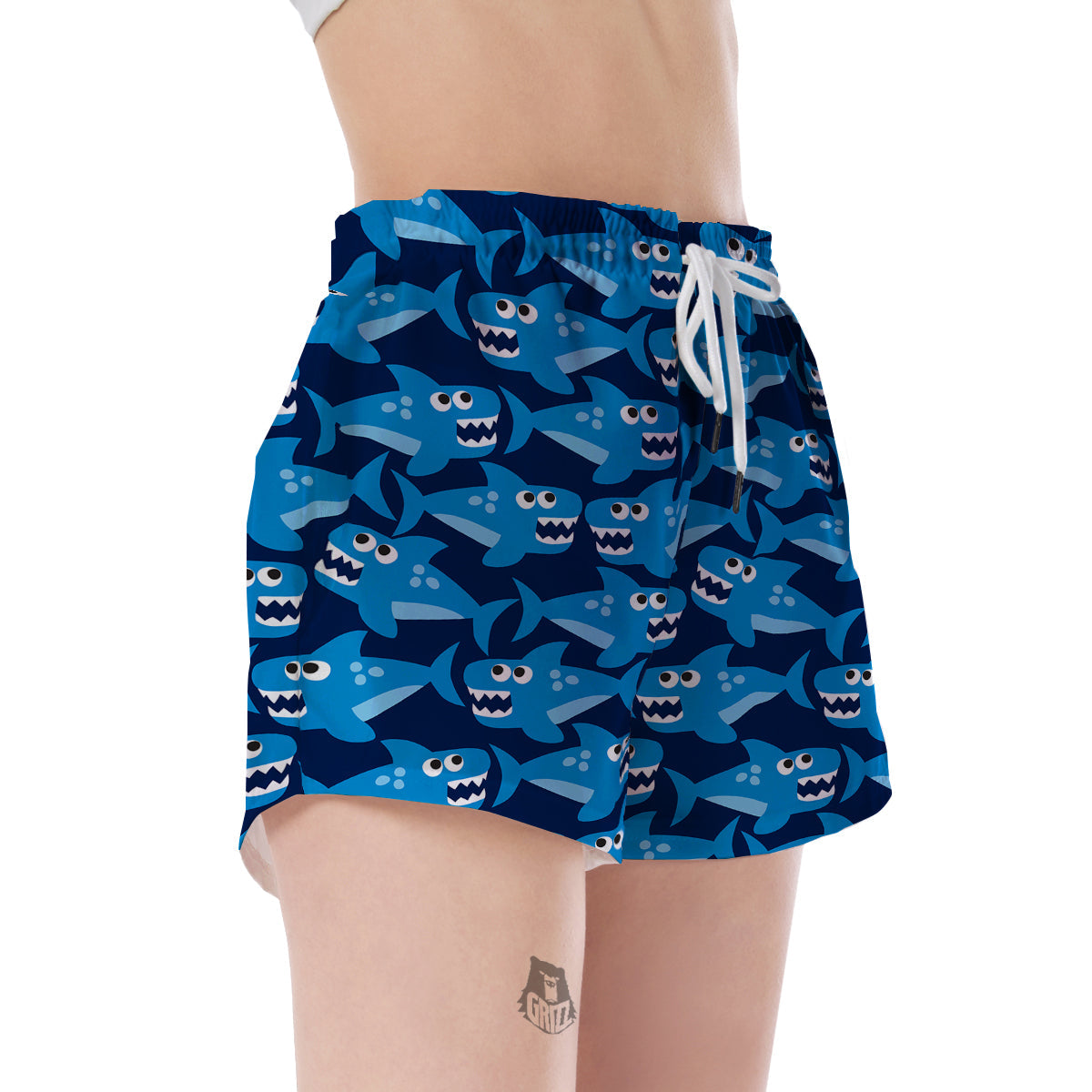 Shark Circling Cartoon Pattern Print Women's Shorts-grizzshop