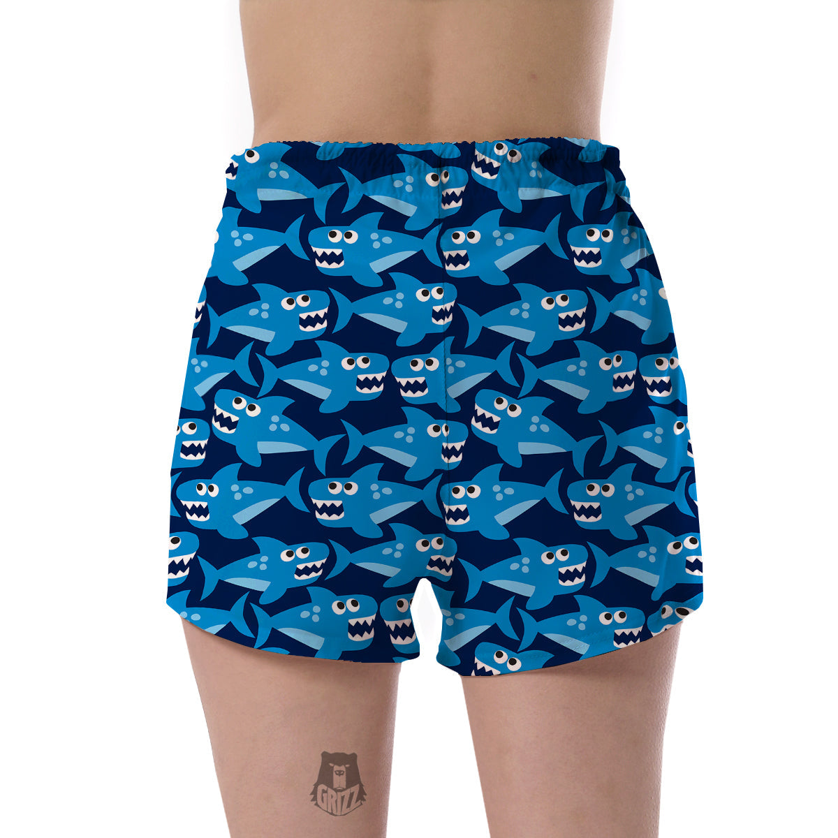 Shark Circling Cartoon Pattern Print Women's Shorts-grizzshop