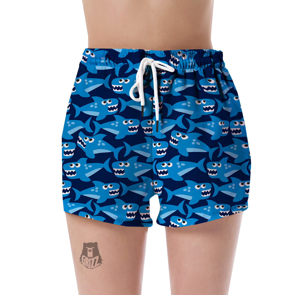 Shark Circling Cartoon Pattern Print Women's Shorts-grizzshop