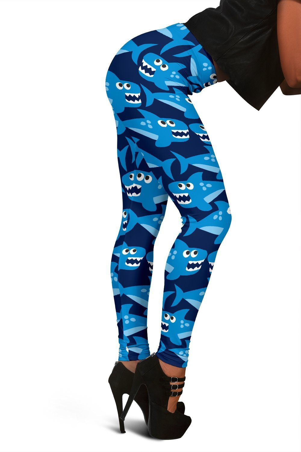 Shark Circling Cartoon Print Pattern Women Leggings-grizzshop