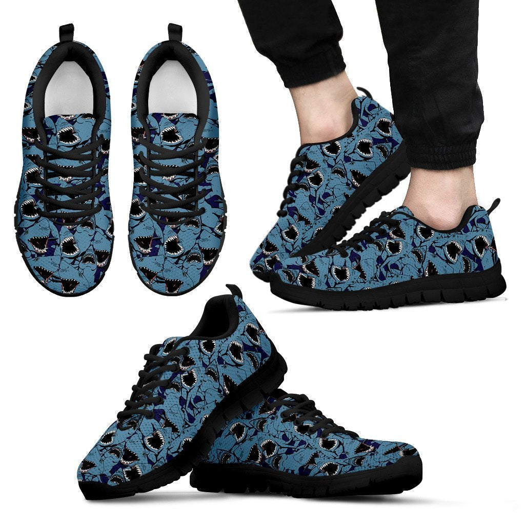 Shark Circling Pattern Print Black Sneaker Shoes For Men Women-grizzshop