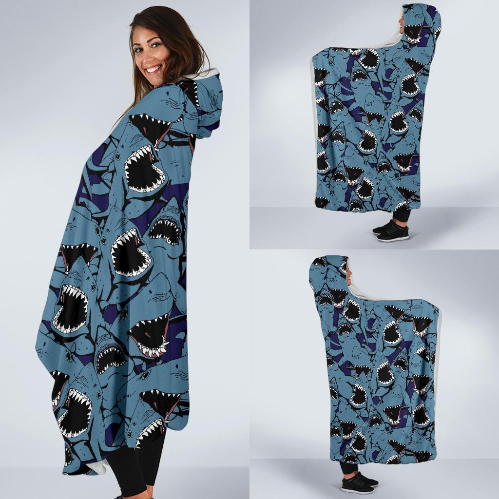 Shark Circling Pattern Print Hooded Blanket-grizzshop