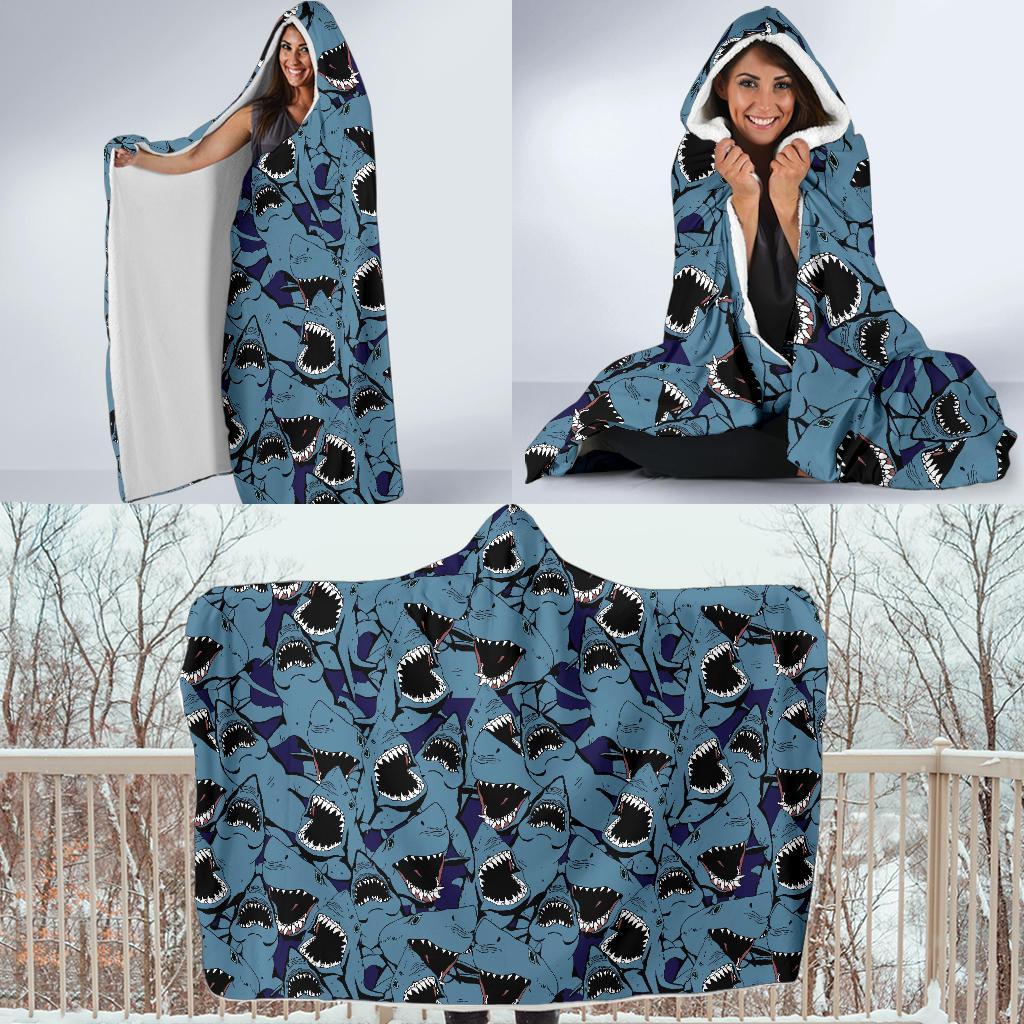 Shark Circling Pattern Print Hooded Blanket-grizzshop