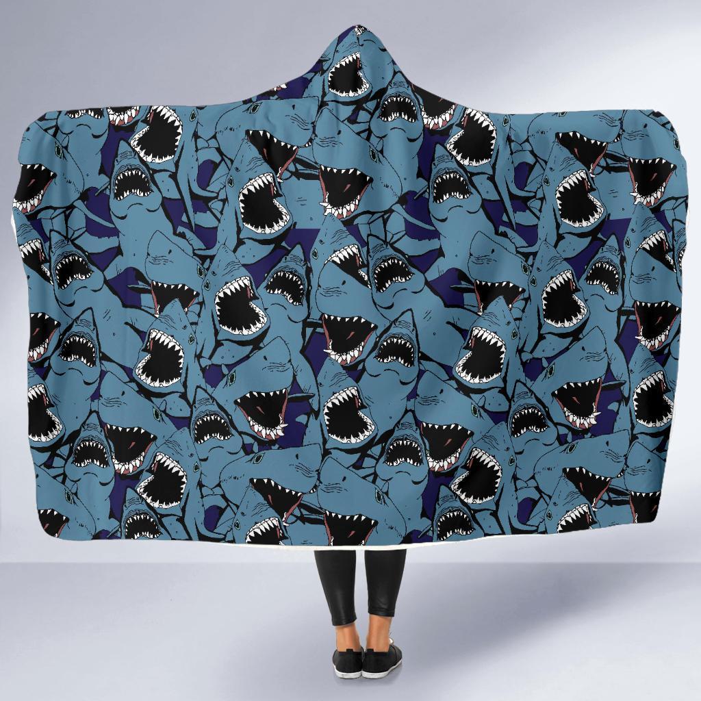 Shark Circling Pattern Print Hooded Blanket-grizzshop