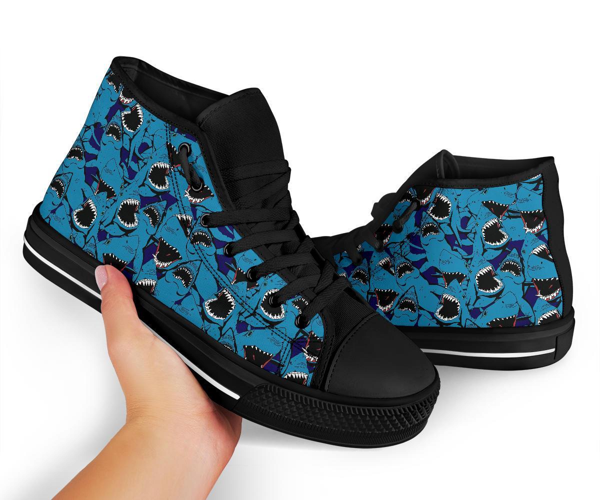 Shark Circling Pattern Print Men Women's High Top Shoes-grizzshop