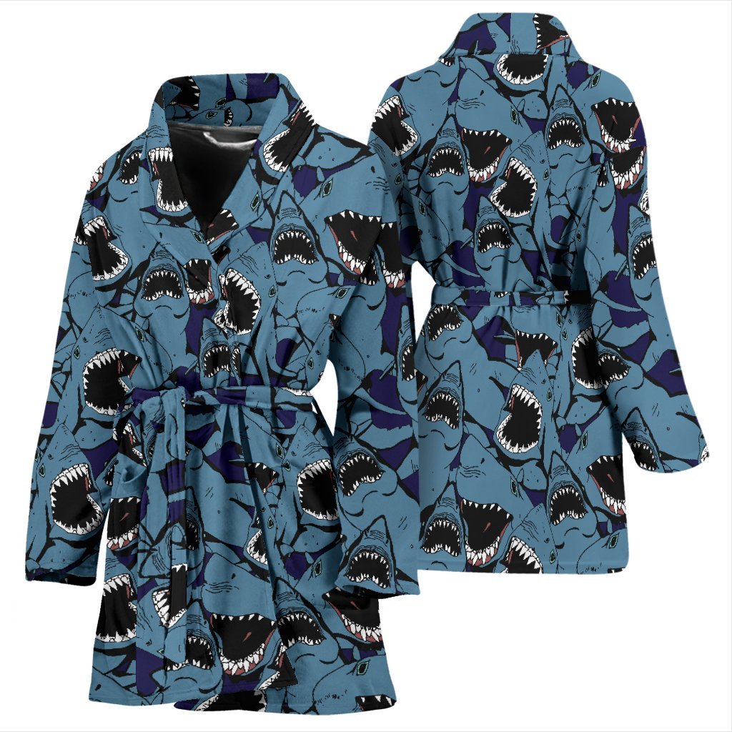 Shark Circling Pattern Print Women Long Robe-grizzshop