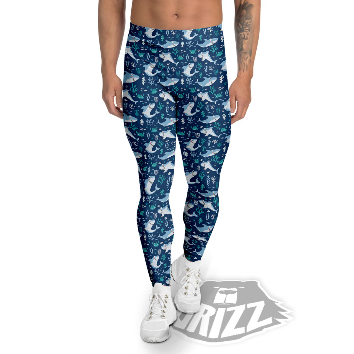 Shark Cute Print Pattern Men's Leggings-grizzshop
