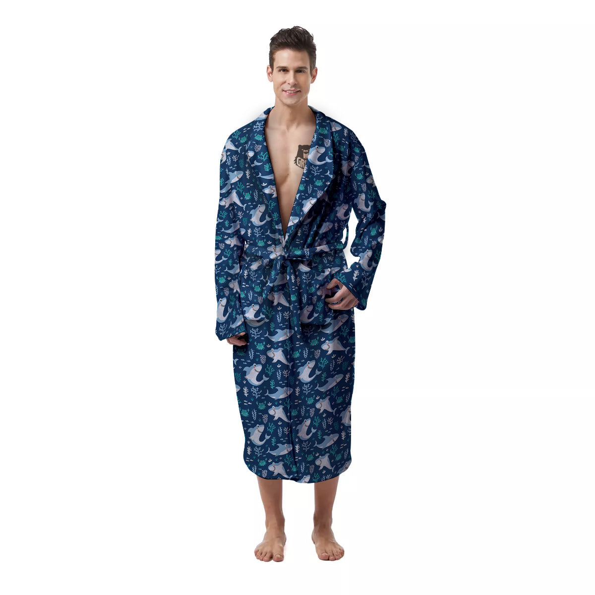 Shark Cute Print Pattern Men's Robe-grizzshop