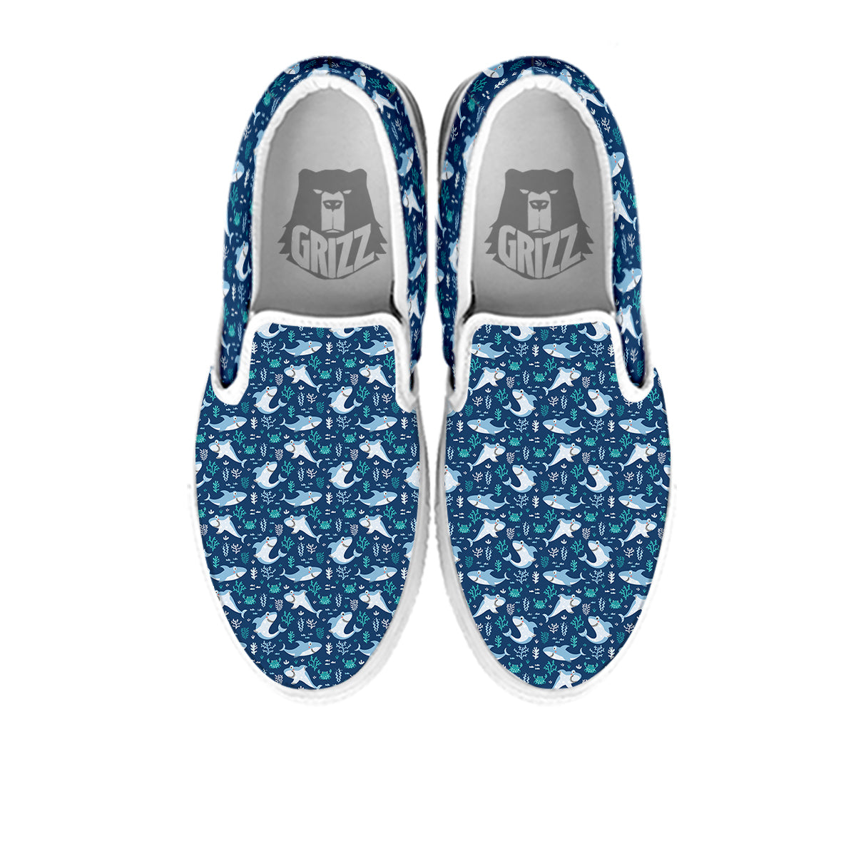 Shark Cute Print Pattern White Slip On Shoes-grizzshop