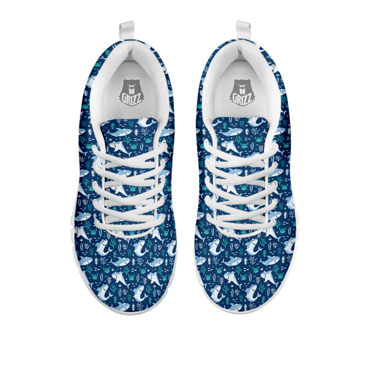 Shark Cute Print Pattern White Sneaker-grizzshop