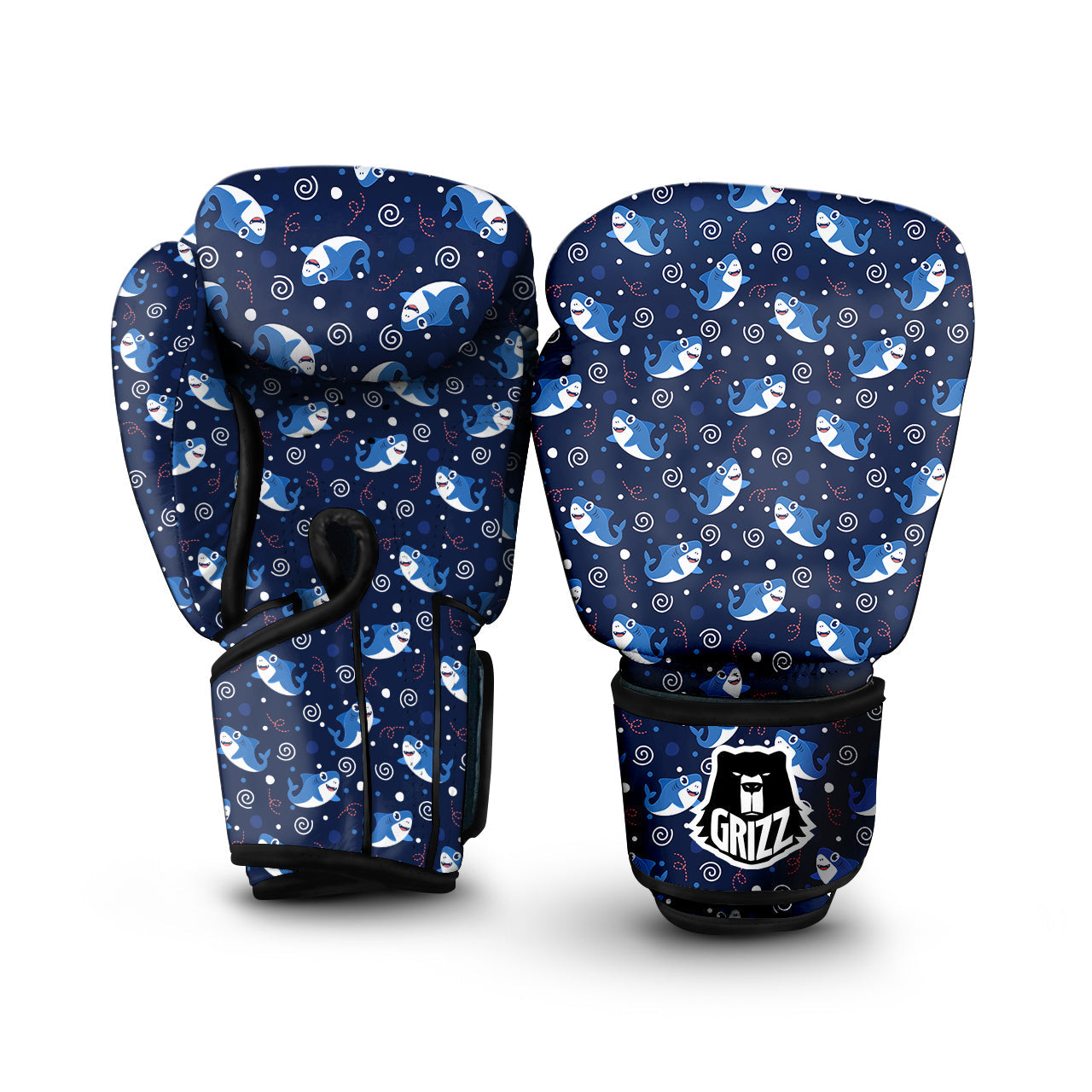 Shark Cute White Print Pattern Boxing Gloves-grizzshop
