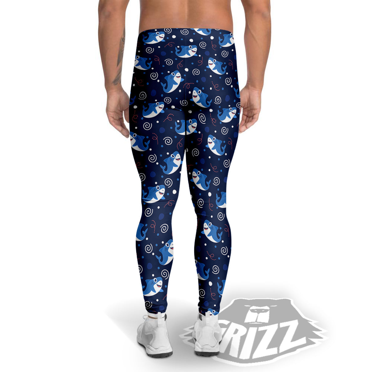 Shark Cute White Print Pattern Men's Leggings-grizzshop
