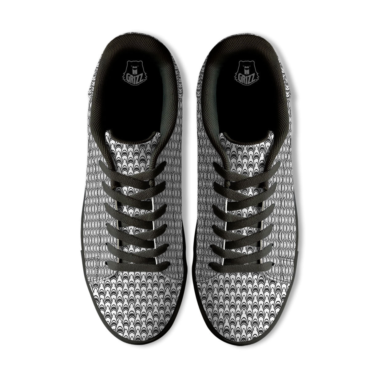 Shark Doodle Print Pattern Black Low Top Sneakers-grizzshop
