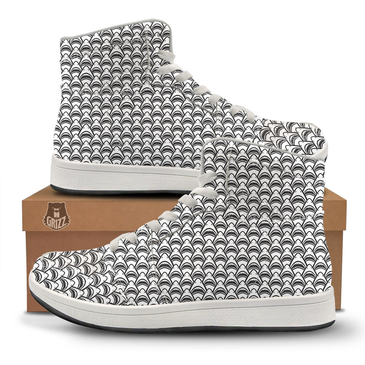 Shark Doodle Print Pattern High Top Sneakers-grizzshop