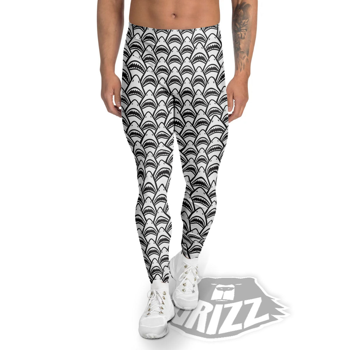 Shark Doodle Print Pattern Men's Leggings-grizzshop