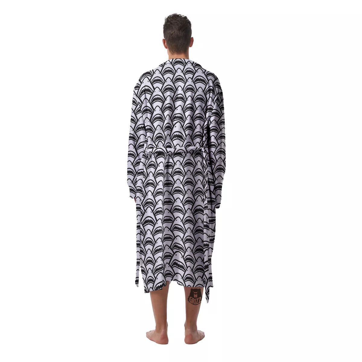 Shark Doodle Print Pattern Men's Robe-grizzshop