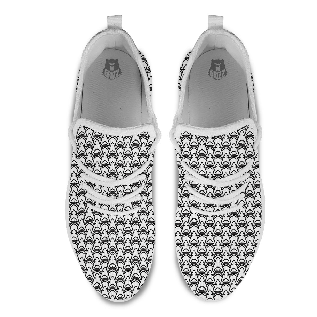 Shark Doodle Print Pattern White Athletic Shoes-grizzshop