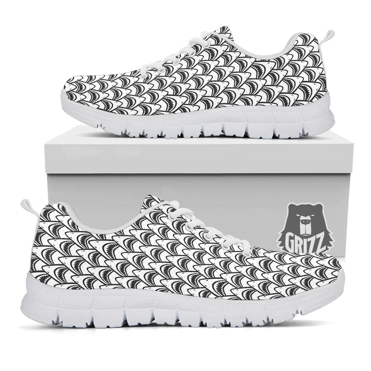 Shark Doodle Print Pattern White Sneaker-grizzshop
