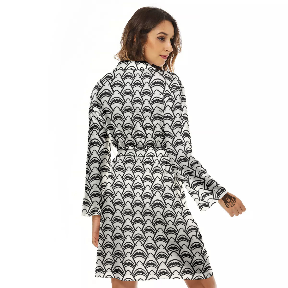 Shark Doodle Print Pattern Women's Robe-grizzshop