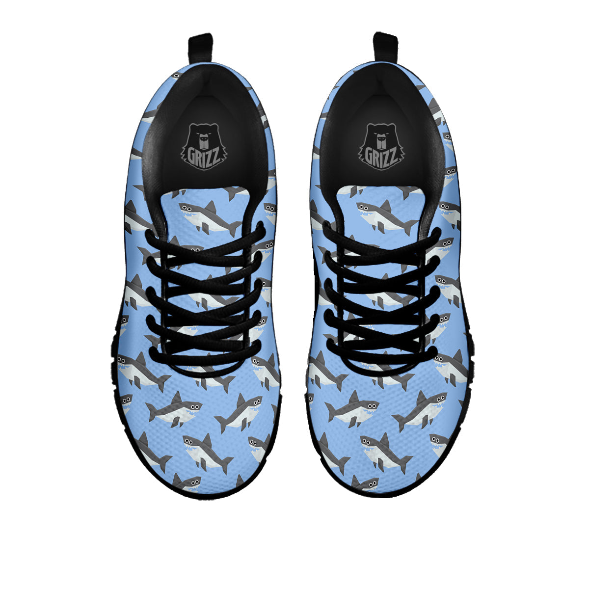 Shark Grey And White Print Pattern Black Sneaker-grizzshop