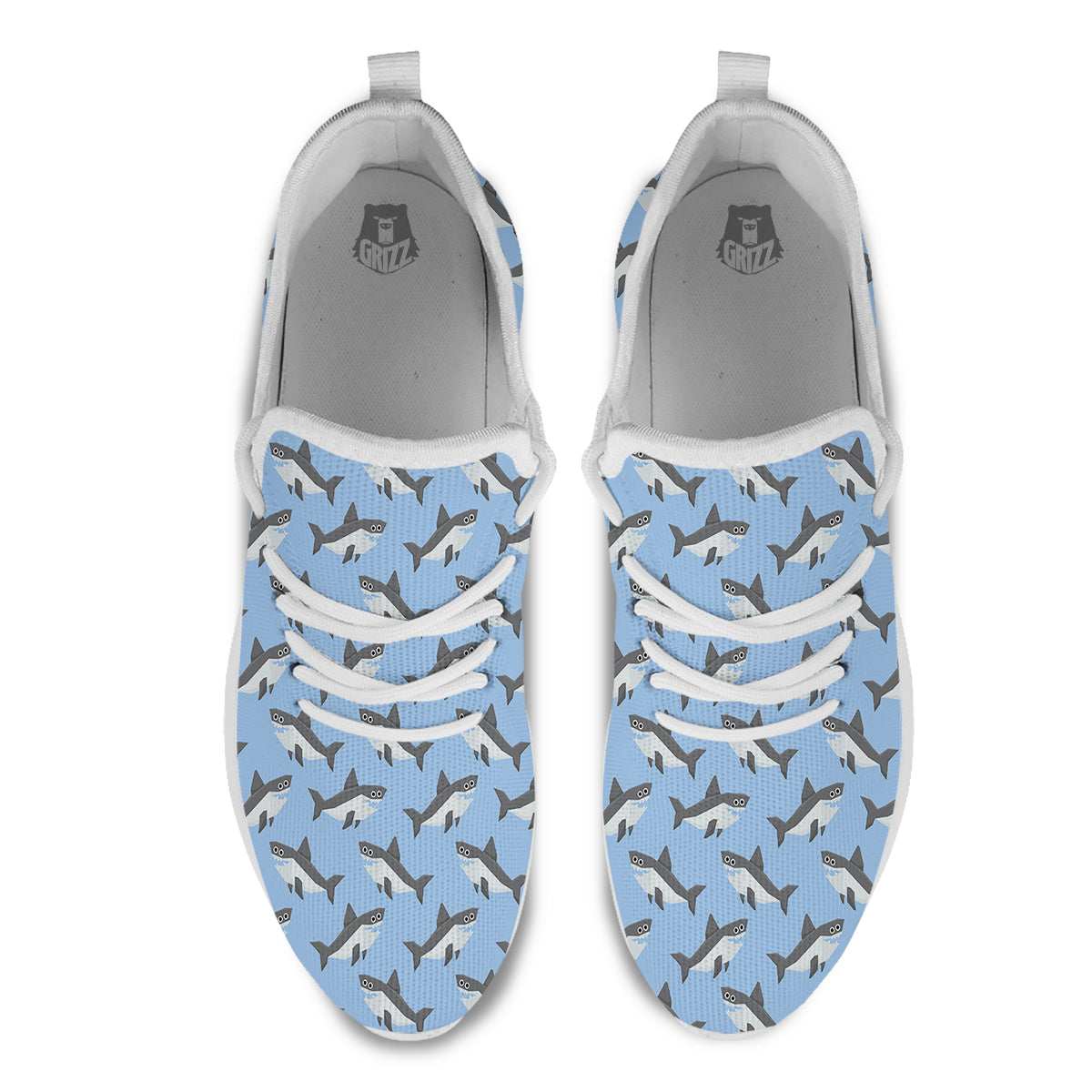 Shark Grey And White Print Pattern White Athletic Shoes-grizzshop