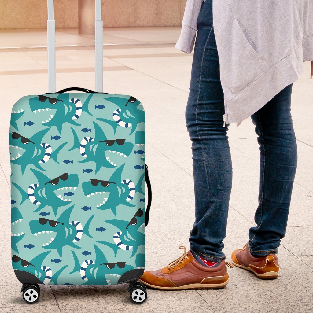 Shark Pattern Print Luggage Cover Protector-grizzshop