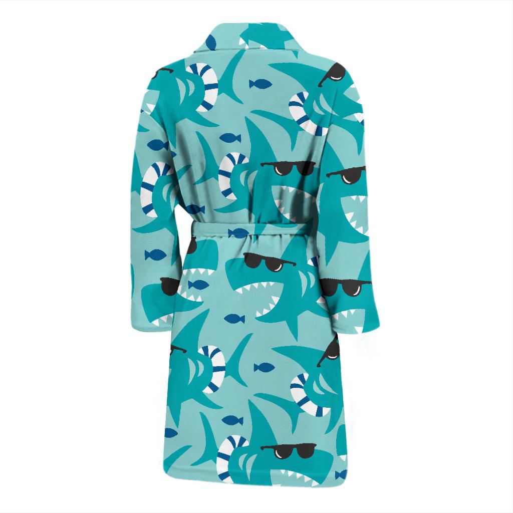 Shark Pattern Print Men Long Robe-grizzshop