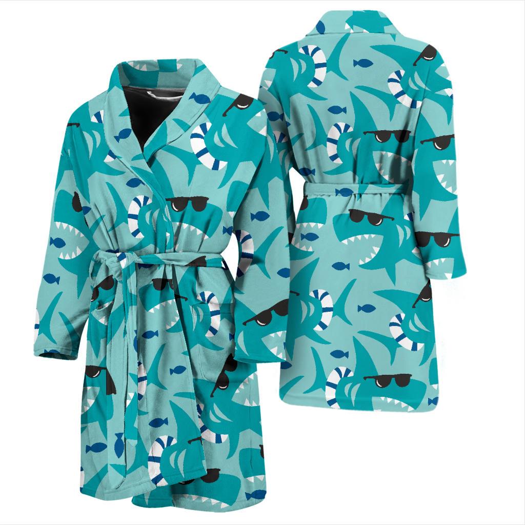 Shark Pattern Print Men Long Robe-grizzshop